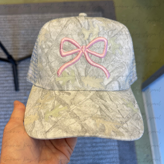 Washed Out Camo Pink Bow Trucker Hat