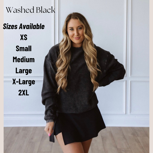 Washed Black Corded Crew