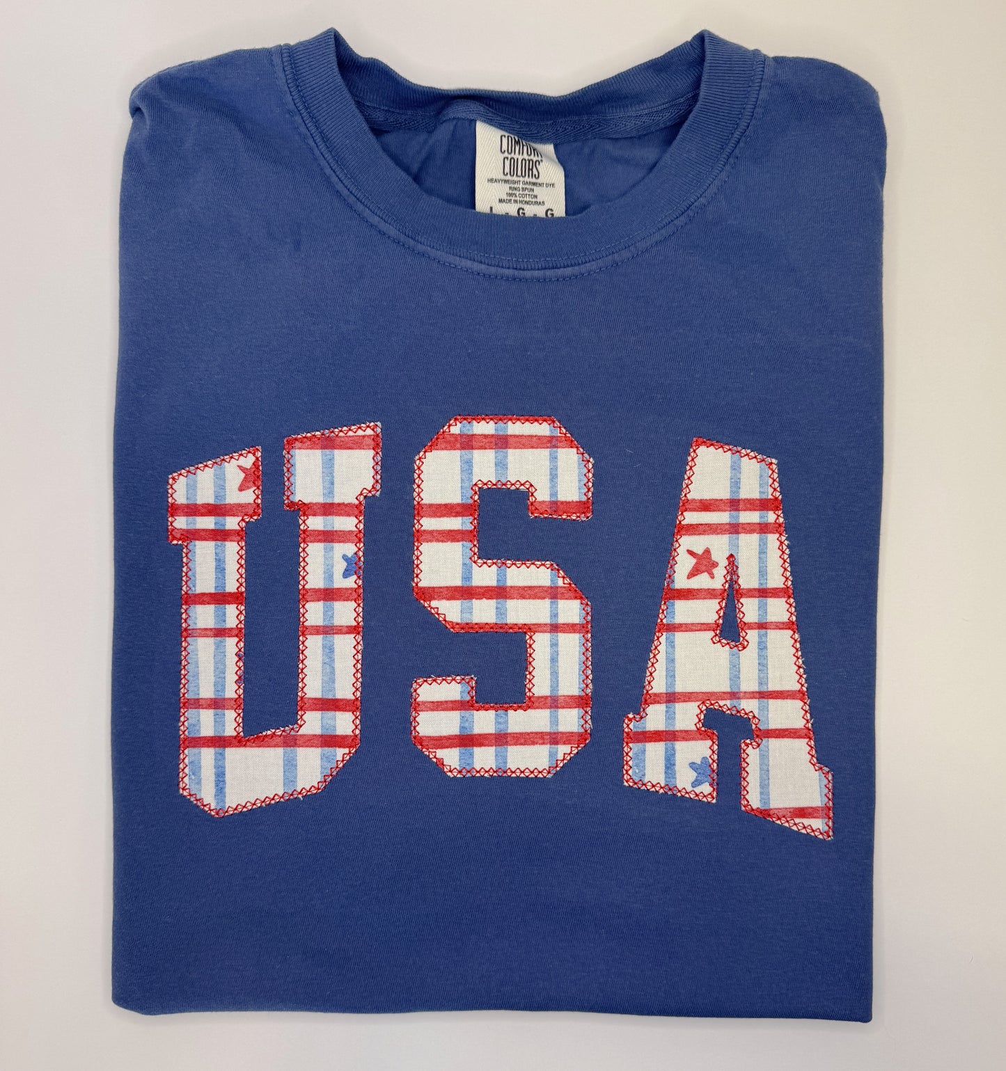 USA Applique Tee(Plaid)
